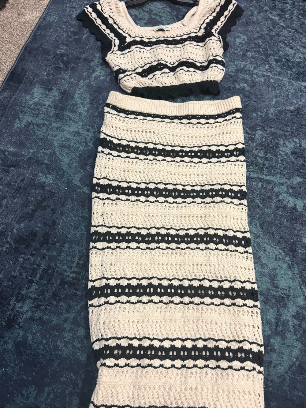 Freshman Cream and Black Crochet Two-Piece Set